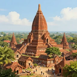 matte painting of a beautiful mon - dvaravati village buddhist temple and stupa made by brick, crowded village, digital art, trending on artstation