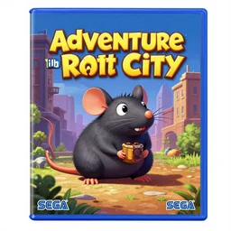 adventure in rat city, video game box art in sega genesis style,  4K W- 1024