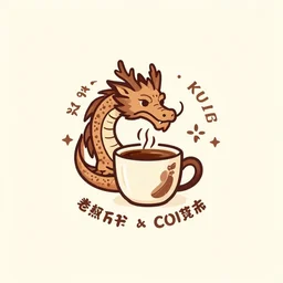 logo for a coffee shop featuring a dragon and coffee mug, cozy, digital art