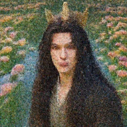 a portrait of a the king of flowers with long hairs, a pond with flowers in the background, art by James Jean and Wayne Barlowe, high detail, cinematic, cgsociety 8k