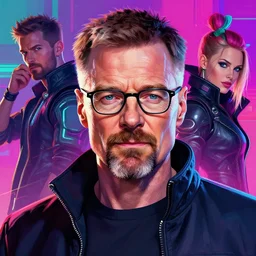 high quality illustration, walter white realistic portrait, cyberpunk colors, riot game, alexandre bourlet, vaporwave, lois van baarle, league of legend, digital painting, james jean, dynamic colors, greg rutkuwsky