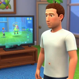 mark zuckerburg staring into his own belly button and seeing the metaverse in the style of sims 3 d