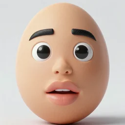 egg with a face that has black colored eyebrows, eyes, a tan nose, and large human lips with a blank background, highly detailed, hyper realistic, vibrant colors, 4k, photorealistic, digital art