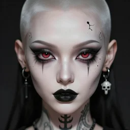 beautiful portrait goth girl, big eyes,, face tattoo scull, balt head, sharp focus, smooth, digital illustration, by mcbess, dore, symmetry, by veita, trending on artstation