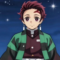 handsome guy in demon slayer art, night, stars, wonderful, anime style, 4k , detailed, detailed face, high quality, smooth, sharp focus, beautiful scene, black border