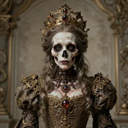 a beautiful detailed front view portrait of a dead rotten princess growing ornate baroque, ornamentation, elegant, beautifully soft lit, by wayne barlowe, peter mohrbacher, kelly mckernan