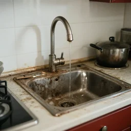 photograph of dirty kitchen
