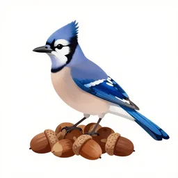 blue jay with a pile of acorns, digital art, clean style, detailed 2 d vector art, shutterstock, svg