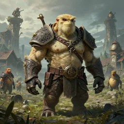 highly detailed elden ring portrait photo of a muscular humanoid diglett prometheus engineer in a scenic dystopian village of even even more digletts in the background, hyperrealistic illustration by william didier - pouget