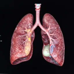 colorful computer tomography of human lungs in 3 d, on black background, detailed model of lungs, highly rendered