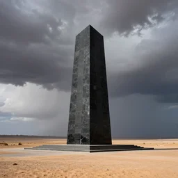 a long shot national geographic color photograph by daniel kordan depicting a gigantic shining memorial to the dead made of black marble in an arid desert with roiling storm clouds