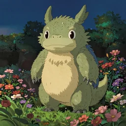 detailed spirit creature in the flowers at night made by studio ghibli, beautiful scene, detailed, high quality, high details, smooth, ghibli artstyle, 8 k,