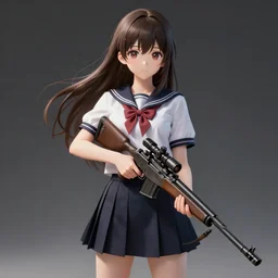 anime, full body, cute, female, a cute girl wearing a school uniform and holding a sniper rifle, gorgeous lighting, highly detailed, digital painting, art station, sharp focus, high quality, frontal view, illustration, concept art, advanced digital anime art
