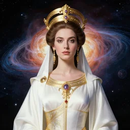 portrait of the powerful empress of the solar system in the style of rene portocarrero. glowing, ornate and intricate linework, sharp focus, depth of field, stunning, dynamic lighting, ultrafine and hyperdetailed.