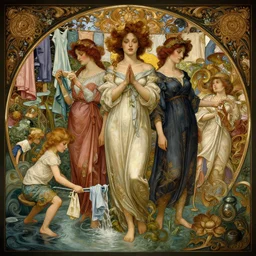 perfectly-centered-Portrait of the most beautiful people on the planet, river, washing clothes, intricate, highly detailed, digital painting, artstation, concept art, smooth, sharp focus, illustration, Unreal Engine 5, 8K, art by artgerm and greg rutkowski and alphonse mucha