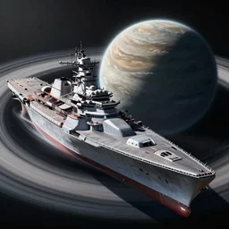 a large battlecruiser orbing a ringed planet, maximum detail, octane render, ArtStation