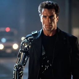 cinematic still from terminator 2 : judgement day with the terminator played by sylvester stallone, movie still, long lens, shallow depth of field, bokeh, anamorphic lens flare, 8 k, hyper detailed, 3 5 mm film grain