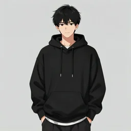 a man wearing a black hoodie anime-n9