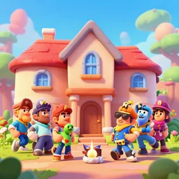 homes at all angles clash royal style characters, unreal engine 5, octane render, detailed, brawl stars, cinematografic, cinema 4 d, artstation trending, high definition, very detailed, blender