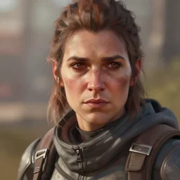 aloy from horizon : forbidden west. digital painting by jeremy man, closeup portrait. shallow depth of field field.