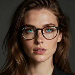 a beautiful blasian woman with heterochromia and freckles with rayban glasses on
