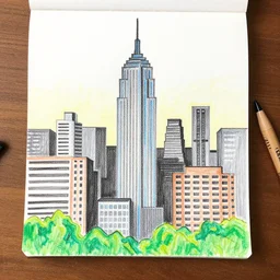 crayon drawing of new you city