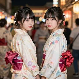 two ghost girls in taiwan wearing elegant yukata in festival by hisaji hari