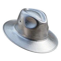 silver sun hat, stylized 3d render, isolated on a pure white background, centered, entire object in frame, sharp focus, soft studio lighting