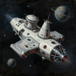spaceship floating in space, detailed oil painting by Caravaggio