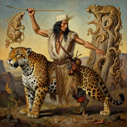 an intricated and detailed painting of a shaman turning into a jaguar by salvador dali 4 k render