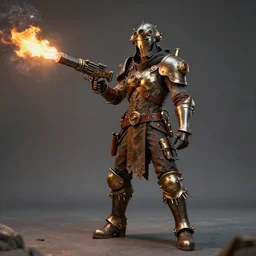full length photo of a steampunk warrior with a flamethrower, 8 k, hdr, smooth, sharp focus, high resolution, award - winning photo