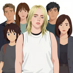 portrait of billie eilish wearing a tanktop, 5 1 7, highly detailed, stylized, medium shot, vector line art, adobe illustrator, clean cel shaded vector art, by ross tron, lois van baarle, artgerm, helen huang, makoto shinkai, ilya kuvshinov, rossdraws