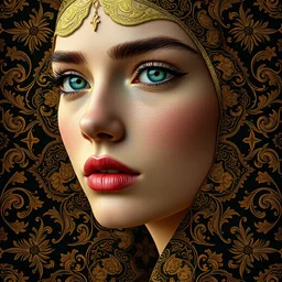 seamless intricate klimt golden motives and textures pattern, beautiful young lady face portrait, hyper detailed, octane render, vivid colors, artstation, by jeremy mann, by alphonse mucha, by klimt