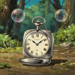 realistic interior shot from howls moving castle ( 2 0 0 4 ) of a cubic silver pocket watch in a woodland pyramid valley. bubble. cartoon depth of field. scientist.