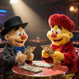 Bert and Ernie spending dollar bills at the stripclub