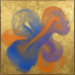 an original painting by remedios varo, uses gold, airy, blue, orange and violet as colors