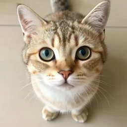 of a dog with big huge cat eyes and and cat feet