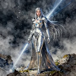 claymore empress, pinterest, artstation trending, behance, watercolor, by coby whitmore, silver, laser light, luis royo *