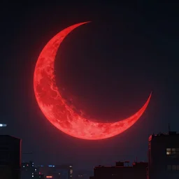 blood red cresent moon, cyberpunk