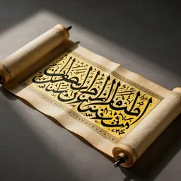 a scroll of Arabic calligraphy, black and yellow scheme