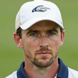 medium shot portrait of david tennant as a golfer, white cap, beige and blue overstich, very detailed eyes, hyperrealistic, very detailed painting by Glenn Fabry, by Joao_Ruas