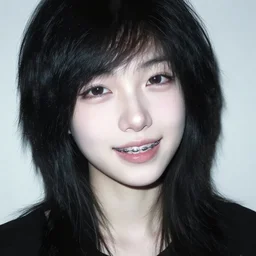 2006 photograph of an emo girl with braces, pale, black hair, camera flash on, candid