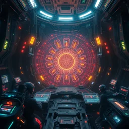hd photorealistic concept art, whoever stared at this screen control millions or billion of ongoing operations communion circuits ; mind links ; vibrant, hyperdetailed concept art, by caravaggio, inspired by masamune shirow and ross tran and james gurney, artstation, octane render hdr, rtx,