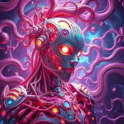 psychedelic gorgeous cyborg, hyper detailed, flowing psychedelic background intricate and detailed, ornate 8 k gorgeous intricate detailed, neon, high dynamic range, hdr, octane render
