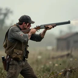a survivor shooting an zombie with a shotgun, trending on artstation, matte painting, hyperrealistic, 4k
