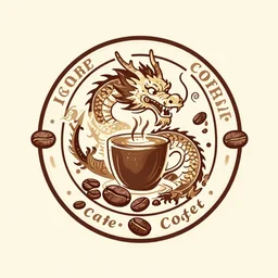 an ornate logo for a coffee shop featuring a dragon and coffee beans, digital art