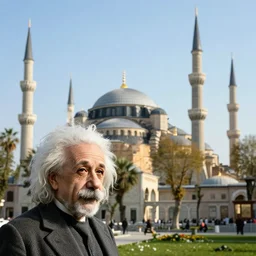 albert einstein near the mosque