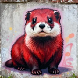 graffiti tag of a friend - shaped furry fandom weasel ( stoat ) fursuiter, red & black fur