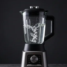 dslr photo of a blender full of water, glass shattering in slow motion, full bodied portrait, artgerm, artstation, very high quality, intricate details, extremely high quality, moody lighting, real camera, real photo, 8 k, full subject in shot