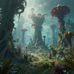 digitalblasphemy digital blasphemy wallpaper render of an alien forest strange exotic planet bizarre plants imaginative dreamworld expansive landscape